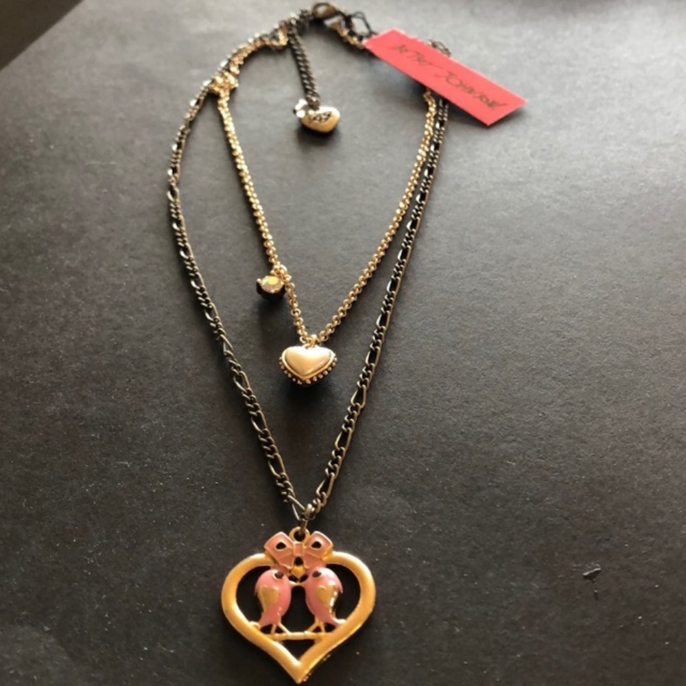 Authentic Betsey Johnson-Lovebirds pink gold NWT